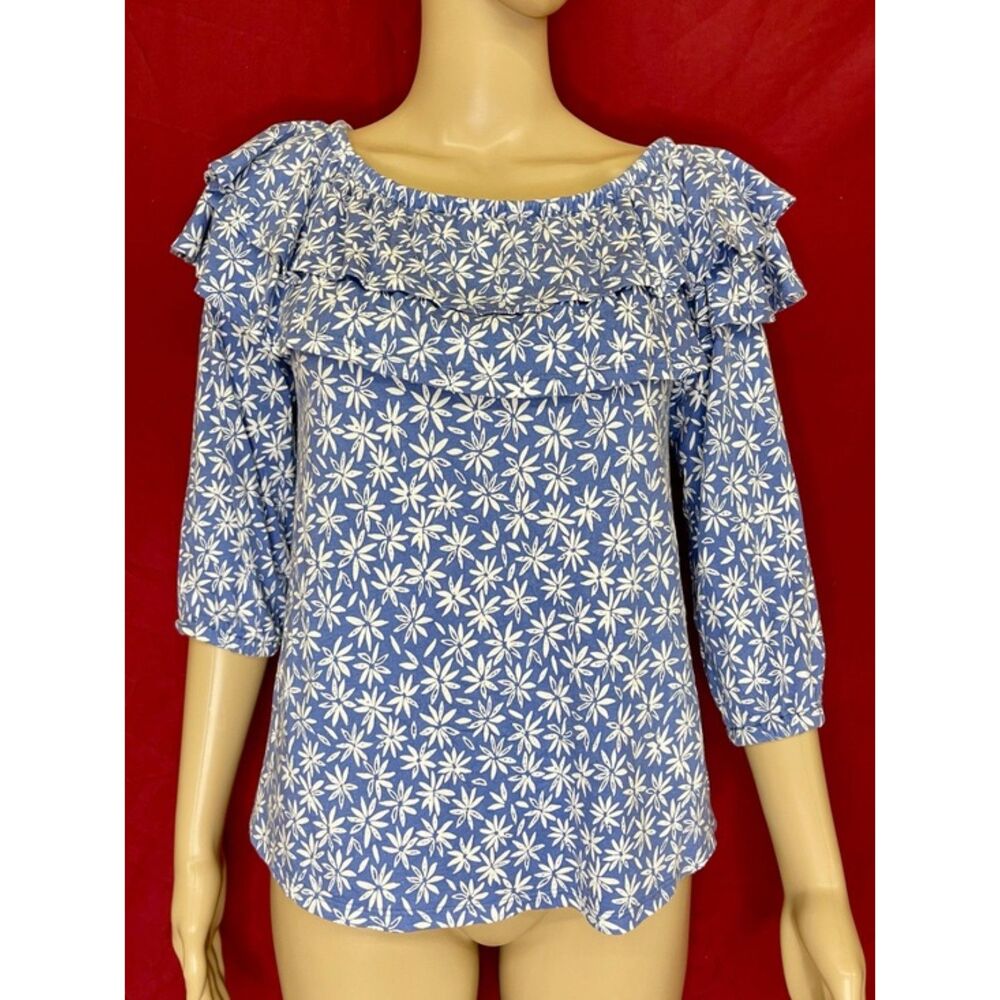 J Jill Blue Floral On/Off Shoulder Ruffle Top XSP NWOT